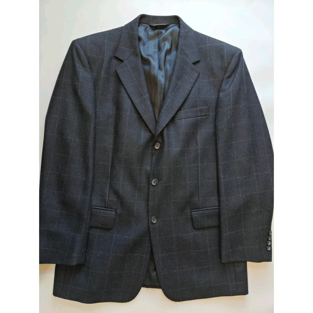 Jos A Bank Mens 41R Navy Windowpane Wool Sports Coat 3 Button Blazer Regular